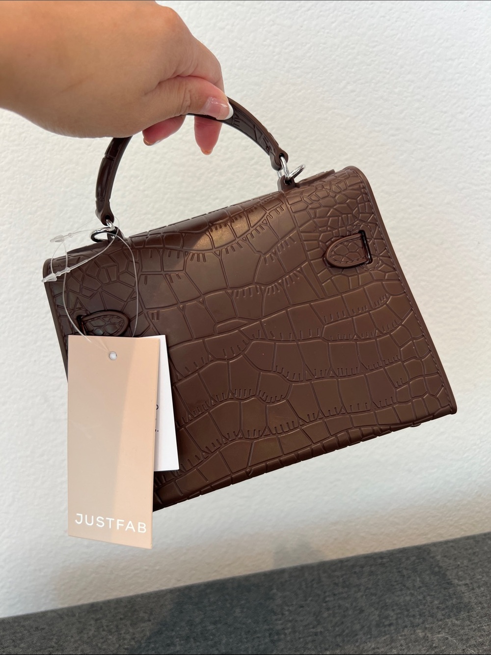 Classic Croc-Embossed Top-Handle Bag in Brown jelly material - Picture 2 of 4